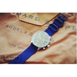 HNS Navy Blue Heavy Duty Ballistic Nylon Watch Strap With 3 PVD Coated Stainless Steel Rings