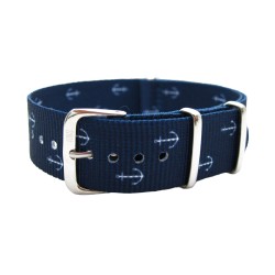 HNS Double Graphic Printed Anchors Navy BG Heavy Duty Ballistic Nylon Watch Strap With Polished Stainless Steel Buckle