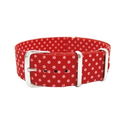HNS Double Graphic Printed Micro Floral Red BG Heavy Duty Ballistic Nylon Watch Strap With Polished Stainless Steel Buckle