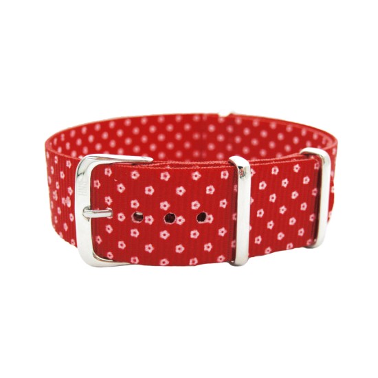HNS Double Graphic Printed Micro Floral Red BG Heavy Duty Ballistic Nylon Watch Strap With Polished Stainless Steel Buckle