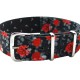 HNS Double Graphic Printed Rose and Gun Pattern Heavy Duty Ballistic Nylon Watch Strap With Polished Stainless Steel Buckle