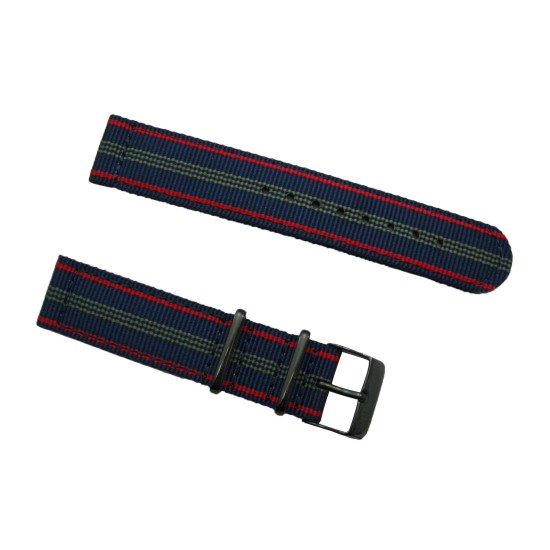 HNS 2 Pieces Blue Red Stripe Ballistic Nylon Watch Strap With PVD Buckle