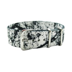 HNS Double Graphic Printed Black & White Graffiti Ballistic Nylon Watch Strap With Polished Stainless Steel Buckle