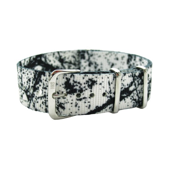 HNS Double Graphic Printed Black & White Graffiti Ballistic Nylon Watch Strap With Polished Stainless Steel Buckle