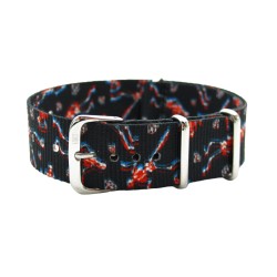 HNS Double Graphic Printed Dance Black BG Ballistic Nylon Watch Strap With Polished Stainless Steel Buckle