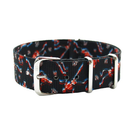 HNS Double Graphic Printed Dance Black BG Ballistic Nylon Watch Strap With Polished Stainless Steel Buckle