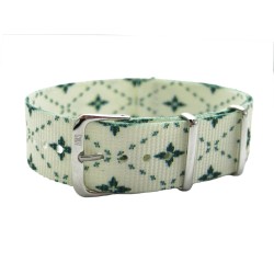HNS Double Graphic Printed Green Leaf Ballistic Nylon Watch Strap With Polished Stainless Steel Buckle