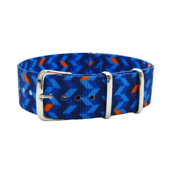 HNS Double Graphic Printed Bricks Blue BG Ballistic Nylon Watch Strap With Polished Stainless Steel Buckle