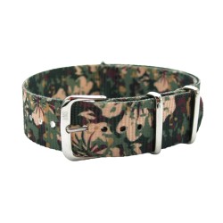 HNS Double Graphic Printed Plant Ballistic Nylon Watch Strap With Polished Stainless Steel Buckle