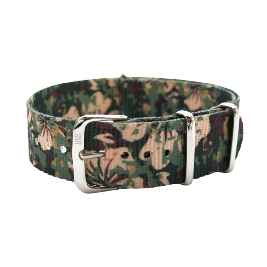 HNS Double Graphic Printed Plant Ballistic Nylon Watch Strap With Polished Stainless Steel Buckle