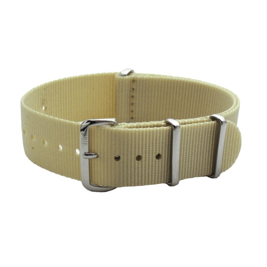 HNS Khaki Heavy Duty Ballistic Nylon Watch Strap With Polished Stainless Steel Buckle