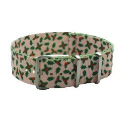HNS Green Flower Graphic Ballistic Nylon Watch Strap With Brushed Stainless Steel Buckle