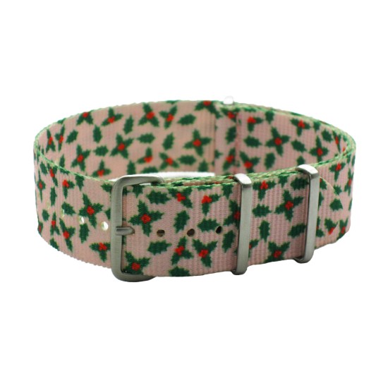 HNS Green Flower Graphic Ballistic Nylon Watch Strap With Brushed Stainless Steel Buckle
