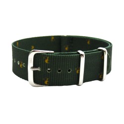 HNS Double Graphic Printed Pugs Green BG Nylon Watch Strap Polished Buckle