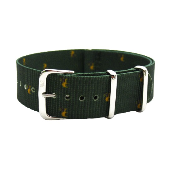 HNS Double Graphic Printed Pugs Green BG Nylon Watch Strap Polished Buckle