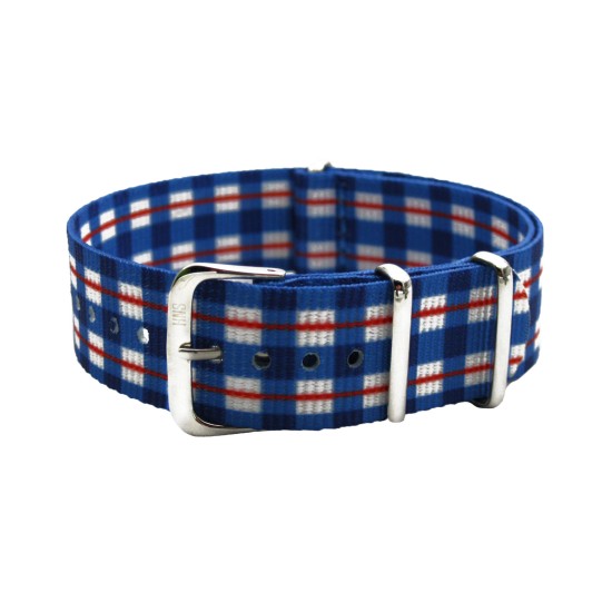 HNS Double Graphic Printed Blue Grids Nylon Watch Strap Polished Buckle
