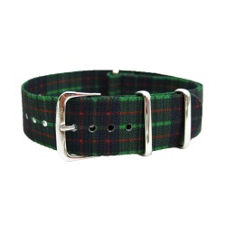 HNS Double Graphic Printed Green Grids Nylon Watch Strap With Polished Buckle
