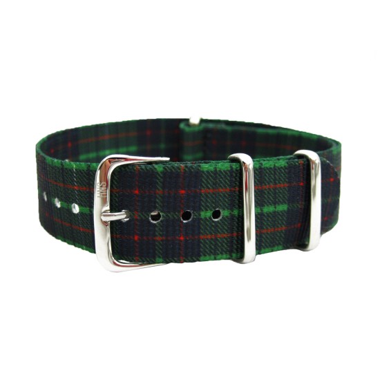 HNS Double Graphic Printed Green Grids Nylon Watch Strap With Polished Buckle