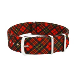 HNS Double Graphic Printed Red Grids Nylon Watch Strap with Polished Buckle