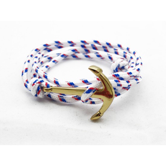 Slim 550 White Paracord Survival Adjustable Weave Golden Anchors Bracelet 