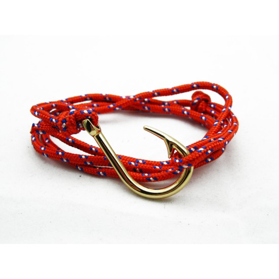 Slim 550 Red Paracord Survival Adjustable Weave Golden Hook Bracelet 