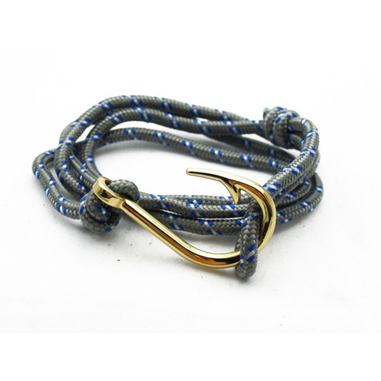 Slim 550 Grey Paracord Survival Adjustable Weave Golden Hook Bracelet 