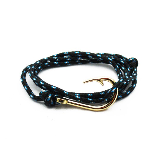 Slim 550 Black Paracord Survival Adjustable Weave Golden Hook Bracelet 