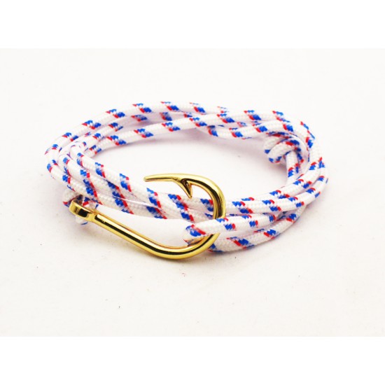 Slim 550 White Paracord Survival Adjustable Weave Golden Hook Bracelet 