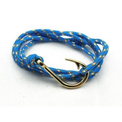 Slim 550 Sky Blue Paracord Survival Adjustable Weave Golden Hook Bracelet 