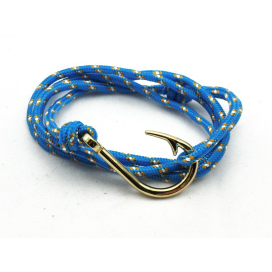 Slim 550 Sky Blue Paracord Survival Adjustable Weave Golden Hook Bracelet 
