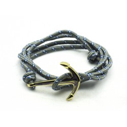 Slim 550 Grey Paracord Survival Adjustable Weave Golden Anchors Bracelet 