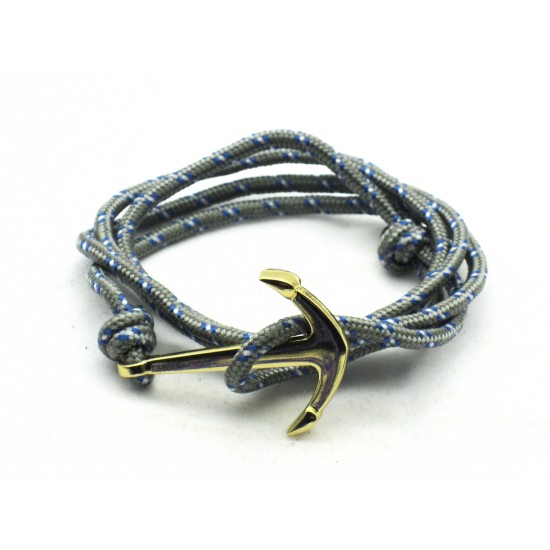 Slim 550 Grey Paracord Survival Adjustable Weave Golden Anchors Bracelet 