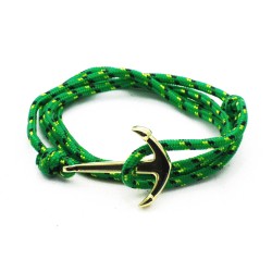 Slim 550 Green Paracord Survival Adjustable Weave Golden Anchors Bracelet 
