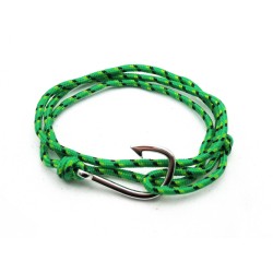 Slim 550 Green Paracord Survival Adjustable Weave Silver Hook Bracelet 