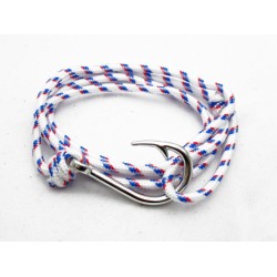 Slim 550 White Paracord Survival Adjustable Weave Silver Hook Bracelet 