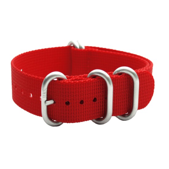 HNS Red Heavy Duty Ballistic Nylon Watch Strap with 5 Brushed Stainless Steel Rings