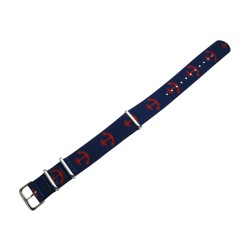 HNS Double Graphic Printed Red Anchor Heavy Duty Ballistic Nylon Watch Strap With Polished Stainless Steel Buckle