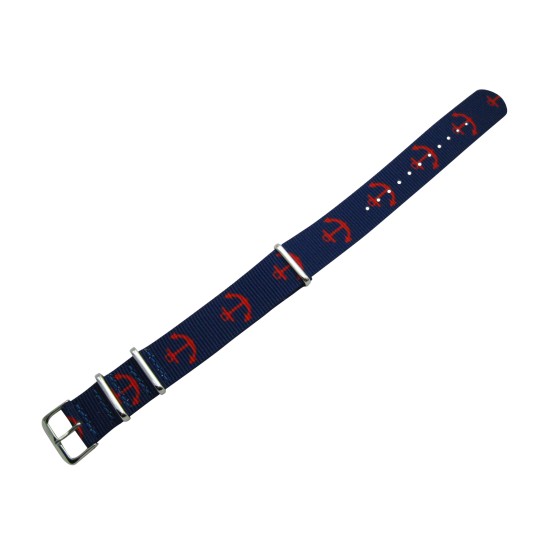 HNS Double Graphic Printed Red Anchor Heavy Duty Ballistic Nylon Watch Strap With Polished Stainless Steel Buckle