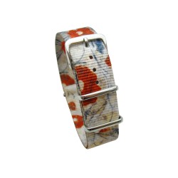 HNS Double Graphic Printed Red Flower Heavy Duty Ballistic Nylon Watch Strap With Polished Stainless Steel Buckle