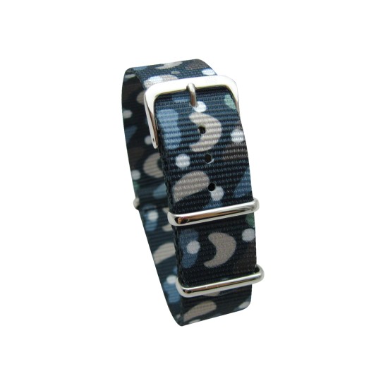 HNS Double Graphic Printed Ocean Heavy Duty Ballistic Nylon Watch Strap With Polished Stainless Steel Buckle
