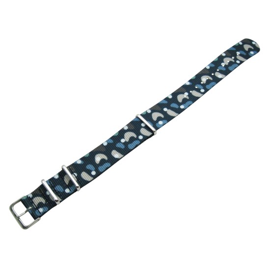 HNS Double Graphic Printed Ocean Heavy Duty Ballistic Nylon Watch Strap With Polished Stainless Steel Buckle