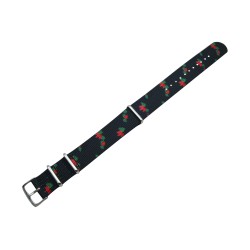 HNS Double Graphic Printed Lotus Heavy Duty Ballistic Nylon Watch Strap With Polished Stainless Steel Buckle