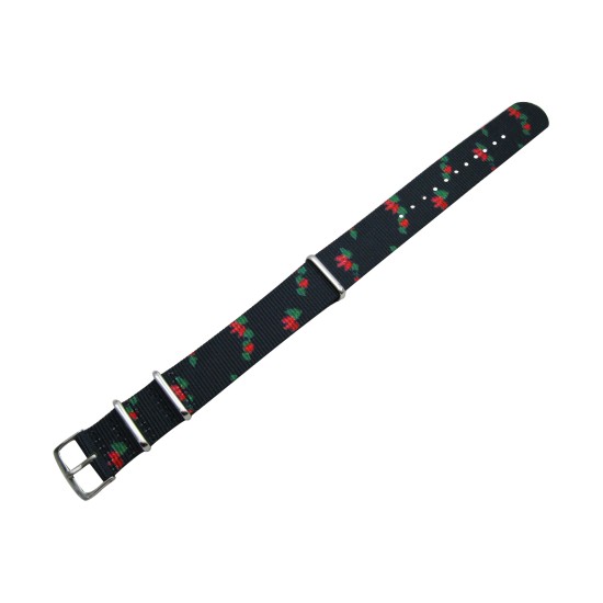 HNS Double Graphic Printed Lotus Heavy Duty Ballistic Nylon Watch Strap With Polished Stainless Steel Buckle