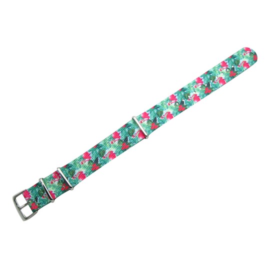 HNS Double Graphic Printed Flamingo Green Ballistic Nylon Watch Strap With Polished Stainless Steel Buckle