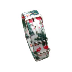 HNS Double Graphic Printed Flamingo White Ballistic Nylon Watch Strap With Polished Stainless Steel Buckle