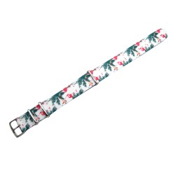 HNS Double Graphic Printed Flamingo White Ballistic Nylon Watch Strap With Polished Stainless Steel Buckle
