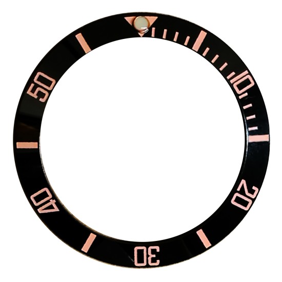 BLACK CERAMIC BEZEL INSERT FOR ROLEX SUBMARINER ROSE GOLD NUMBERS GLOW GREEN