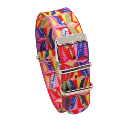 HNS Double Graphic Printed Geometric Heavy Duty Ballistic Nylon Watch Strap With Polished Buckle