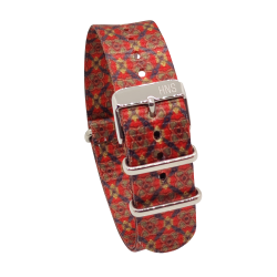 HNS Double Graphic Printed Red Grids Heavy Duty Ballistic Nylon Watch Strap With Polished Buckle