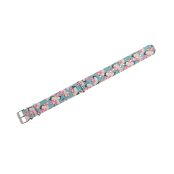 HNS Double Graphic Printed Pink Flowers Heavy Duty Ballistic Nylon Watch Strap With Polished Buckle